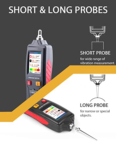 Wintact Medidor de vibración mecánico digital de mano, 0.01 ~ 199.9 mm/s, medidor de analizador de vibración mecánico, aceleración, velocidad, medición de desplazamiento para HVAC, motores, generadores