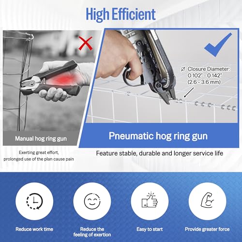 meite SC760S-I2 Pistola neumática de anillo de cerdo con 1000 anillos de cerdo de 16GA, alicates de anillo de cerdo corona de calibre 16 de 1/2 pulgada, cierre de 0.102-0.142 in, alicates ligeros Air