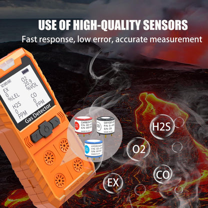 Detector de 4 gases, 4 monitores de gas portátil Detector de gas múltiple H2S, O2, CO y EX Pantalla LCD recargable Monitor H2s, sensor de calidad, medidor de gas de 13.1 ft (negro)