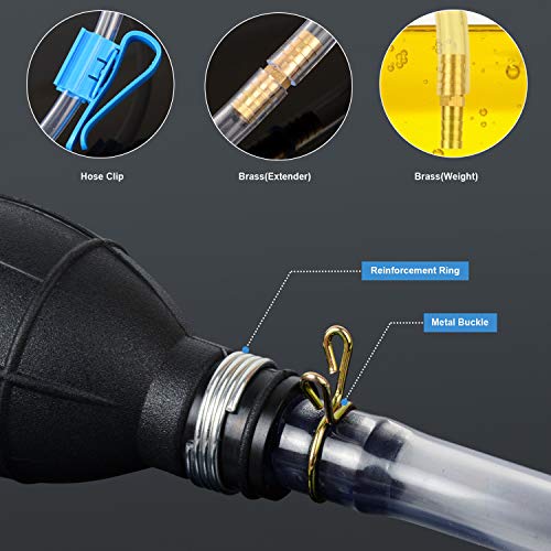 Bomba de sifón para gasolina, gasóleo, combustible, gasolina, diesel, líquido, tanque de agua, bomba manual 1 bomba de transferencia con 2 mangueras de sifón de PVC duraderas (15 mm) con clip de