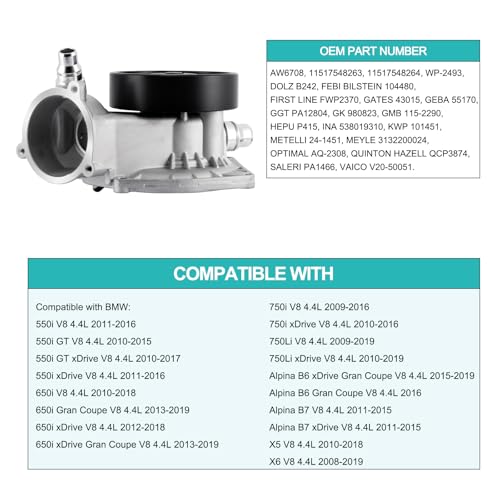 AW6708 - Bomba de agua (4.4L V8 solamente) para BMW 550i GT xDrive 10-17,650i X5 10-18,650i xDrive Gran Coupe 12-19,750i xDrive 09-16,750Li xDrive 09-19, Alpina B6 xxxxDrive Gran Coupe Coupe