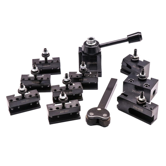 Juego de 11 postes de herramientas tipo cuña OXA, juego de postes de herramientas de acero de cambio rápido de 250-000, más 2 extra 250-001 y 2 extra 250-002 para mini torno de 6-9 pulgadas