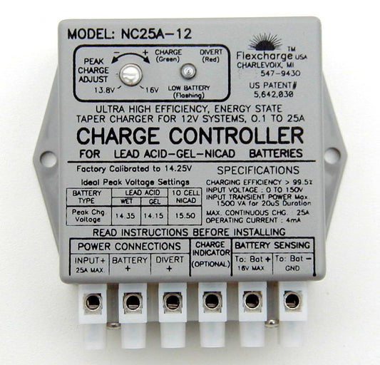 Controlador de carga híbrido para turbinas eólicas e hidroeléctricas Flexcharge NC25A-12 de 12 voltios (EE. UU.)
