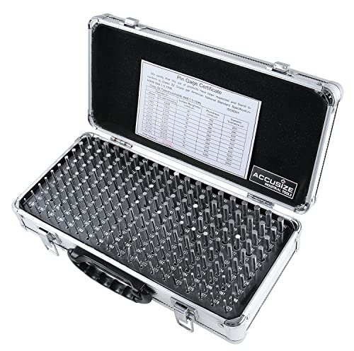Accusize Industrial Tools - Juego de medidores de pines ZZ de precisión de 190 piezas, 0.061" a 0.250", 2" de longitud, tratado térmicamente, 60-62 RC, con caja de aluminio, M1(-) A