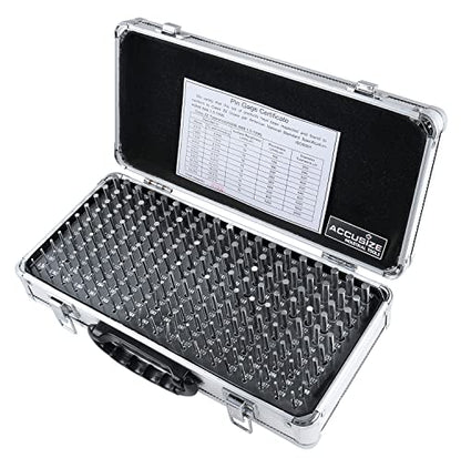 Accusize Industrial Tools - Juego de medidores de pines ZZ de precisión de 190 piezas, 0.061" a 0.250", 2" de longitud, tratado térmicamente, 60-62 RC, con caja de aluminio, M1(-) A