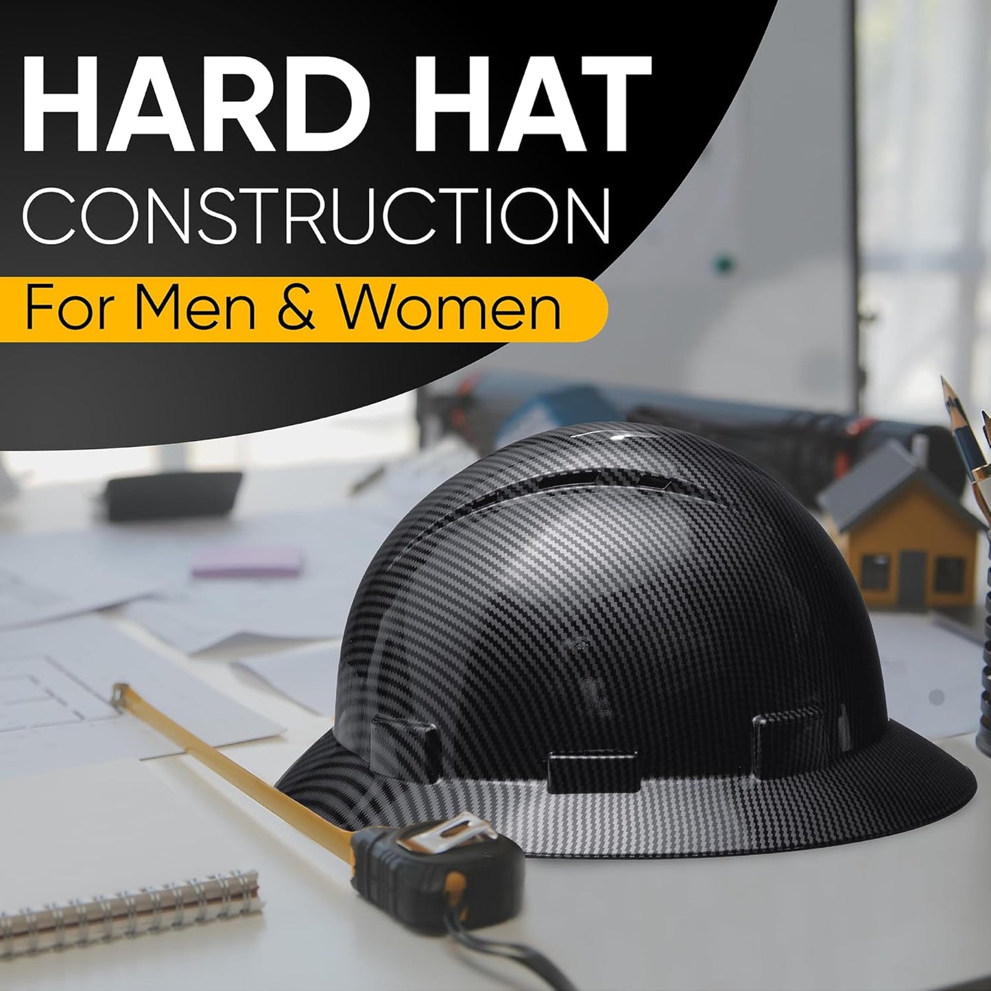 Casco de seguridad OSHA para la construcción, sistema de trinquete de 6 puntos, cumple con la norma ANSI Z89.1 de equipos de protección personal, diseño de fibra de carbono - Negro grafito mate