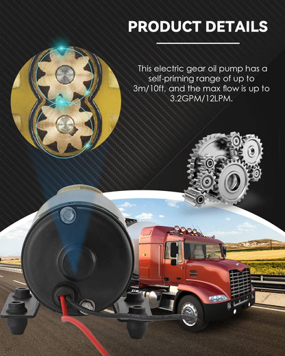 Mxmoonant Bomba de transferencia de aceite de 12 V, bomba extractora de cambio de aceite autocebante de 3.2 GPM, bomba de transferencia de combustible con mangueras para camión marino de queroseno