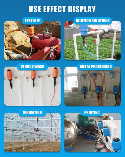 NEWTRY Dosificador de Líquido Químico Inyector 0,4% -4% Inyector Automático de Fertilizante Proporcionador Dispositivo de Dosificación Bomba Proporcional Azul 4,4-660,43 galones/h