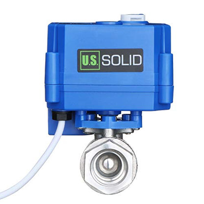 U.S. Solid válvula de bola motorizada, válvula de bola de acero inoxidable de 1/2 pulgadas con función manual, puerto completo, 9-24 V CA/CC y configuración de retorno automático de 2 cables JFMSV00038