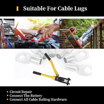 Herramienta de prensado hidráulica de 16 toneladas, gama de 9 AWG-600 MCM herramienta de prensado de barandilla de cable de 2,2 cm de carrera con 13 pares de juegos de troqueles para bricolaje, reparación automática