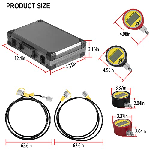 HIHITOMORROW H-464613 Kit de comprobación de presión hidráulica 70M, con medidores de presión digital 10000PSI/70MPa, 11 acoplamientos, 2 mangueras de prueba, kit de acoplamiento de probador hidráulico para sistemas