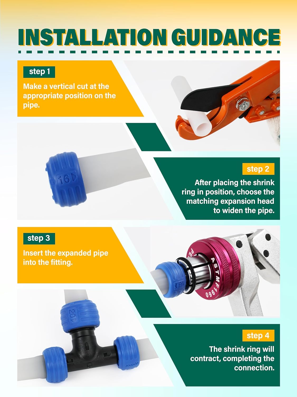 AMZCNC PEX - Kit de herramientas de expansión manual para tubos ASTM F1960 Kit de herramientas de expansión PEX estándar con cabezales de expansión de 1/2", 3/4" y 1" para tuberías PEX-a - Incluye