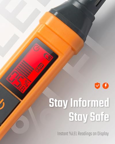 PT205 Detector de fugas de gas con alarma audible y visual, detector de fugas de propano con valor % LEL de metano, butano y gas combustible, para el hogar, RV (incluye batería x 2), naranja