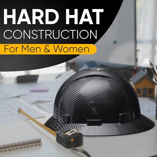 Casco de seguridad OSHA para la construcción, sistema de trinquete de 6 puntos, cumple con la norma ANSI Z89.1 de equipos de protección personal, diseño de fibra de carbono - Negro grafito mate