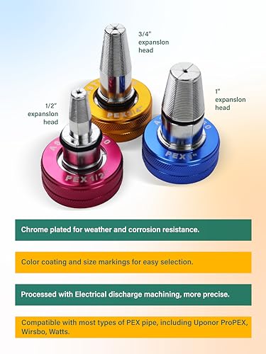 AMZCNC PEX - Kit de herramientas de expansión manual para tubos ASTM F1960 Kit de herramientas de expansión PEX estándar con cabezales de expansión de 1/2", 3/4" y 1" para tuberías PEX-a - Incluye
