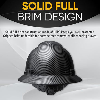 Casco de seguridad OSHA para la construcción, sistema de trinquete de 6 puntos, cumple con la norma ANSI Z89.1 de equipos de protección personal, diseño de fibra de carbono - Negro grafito mate