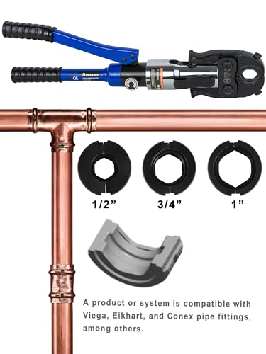 AMZCNC ProPress - Kit de herramientas para prensar tubos de cobre, herramienta hidráulica para prensar tubos con mandíbula de 1/2 pulgadas, 3/4 pulgadas y 1 pulgada, pinzas de prensar tubos de cobre,