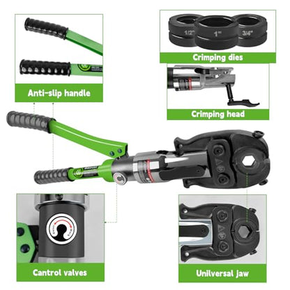 AMZCNC ProPress Tool - Accesorios de tubo de cobre hidráulica para prensar tubos de cobre con mordazas de 1/2 pulgadas, 3/4 pulgadas y 1 pulgada, pinzas de prensado de tubos de cobre, adecuado para