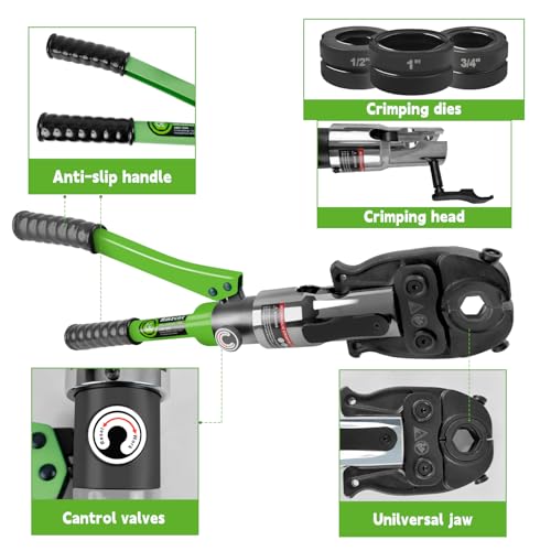 AMZCNC ProPress Tool - Accesorios de tubo de cobre hidráulica para prensar tubos de cobre con mordazas de 1/2 pulgadas, 3/4 pulgadas y 1 pulgada, pinzas de prensado de tubos de cobre, adecuado para