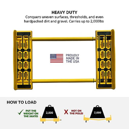 Rhino Cart All Terrain Mover - Carro rodante móvil todo terreno para aparatos pesados, muebles y manejo de materiales de construcción con capacidad de carga de 2,000 libras, ocho ruedas de uretano
