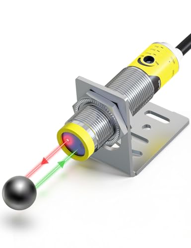 DIHOOL Sensor de proximidad fotoeléctrico, interruptor de movimiento láser, IP65 impermeable, normalmente abierto NPN NO, M16, 3 cables, entrada de 12V/24V (10-30VDC), distancia de detección ajustable