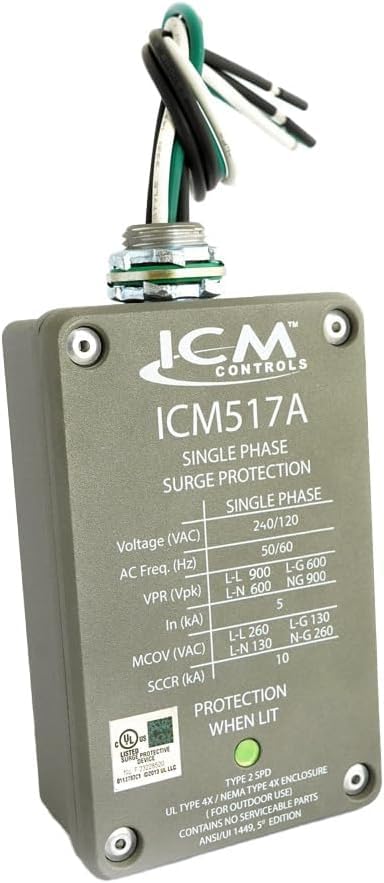 ICM517A Dispositivo de protección contra sobretensiones monofásico (SPD), NEMA tipo 4X cerrado tipo 2, protección contra sobretensiones para HVAC, motores, electrodomésticos, electrónica y
