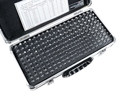 Accusize Industrial Tools - Juego de medidores de pines ZZ de precisión de 190 piezas, 0.061" a 0.250", 2" de longitud, tratado térmicamente, 60-62 RC, con caja de aluminio, M1(-) A