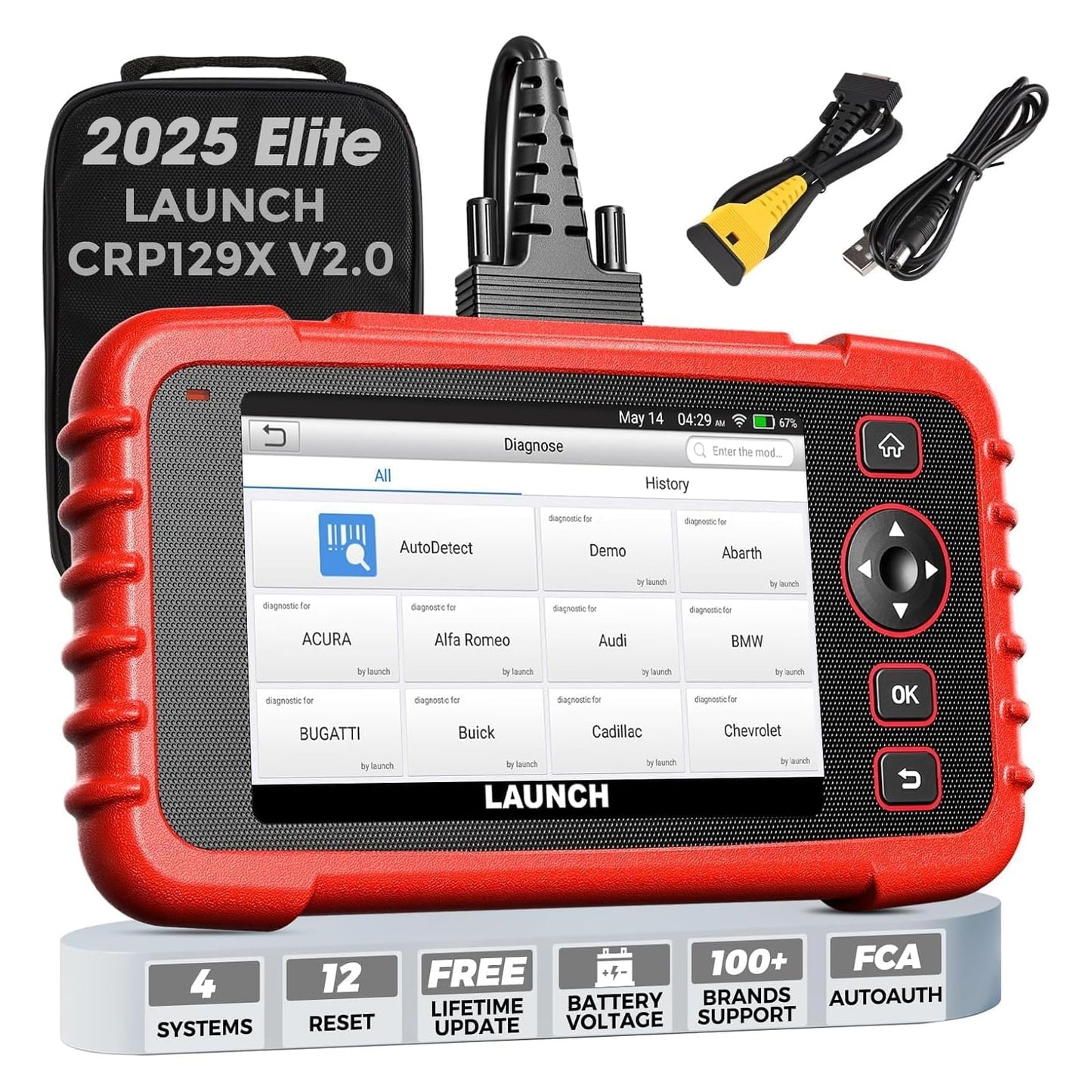 Launch 2025 Escáner CRP129X V2.0 Elite OBD2, herramienta de escaneo de actualización en línea gratuita de por vida 2024, reinicio de 12, codificación por inyector, escáner de diagnóstico del sistema