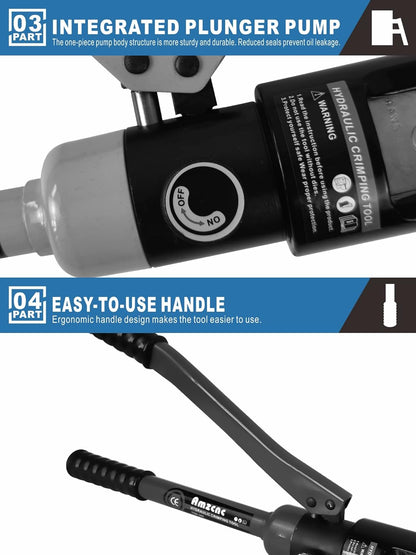 Juego de herramientas para cables hidráulicos industriales de 16 toneladas de 9 AWG a 600 MCM de cable de terminal eléctrico incluye 13 pares de juegos de troqueles