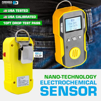 Monitor H2S de Forensics | Calibración y certificado NIST de Estados Unidos | A prueba de polvo y explosiones | Recarga USB | Alarmas de sonido, luz y vibración | 0-100 ppm H2S | ‎FD-90A-H2S