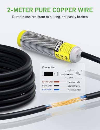 DIHOOL Sensor de proximidad fotoeléctrico, interruptor de movimiento láser, IP65 impermeable, normalmente abierto NPN NO, M16, 3 cables, entrada de 12V/24V (10-30VDC), distancia de detección ajustable