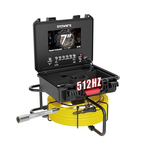 Cámara de alcantarillado con 512Hz Sonde autonivelante, cámara de inspección de tuberías con grabadora DVR, endoscopio con 12 luces LED para fontanería, 50Metros - 165 pies/164.0 ft (tarjeta SD de 16 GB