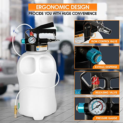 Kit de bomba de líquido de transmisión, dispensador manual de 2 vías ATF, extractor de aceite y líquido, 10 L, juego de herramientas de bomba de líquido de transmisión automática con 15 adaptadores de llenado ATF, cambio de aceite de freno