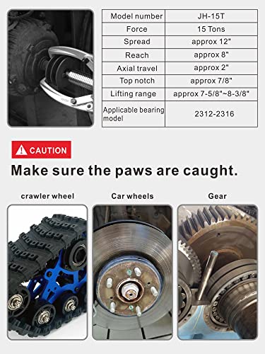 AMZCNC Extractor hidráulico de engranajes de 15 toneladas máx. Extractor hidráulico de capacidad de 2 o 3 mordazas, separador de cubeta de rodamiento, herramienta separadora hidráulica para tirar de cubos, (15T 12 pulgadas de mandíbula)