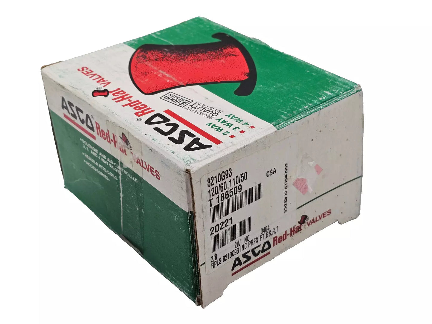 válvula solenoide Asco 8210G93 Red-Hat de 3/8" NPT, 150 PSI. Latón, 2 vías