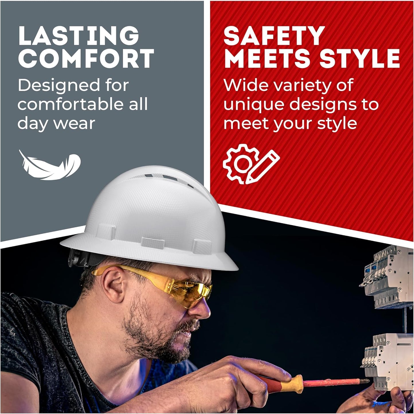 Acerpal Casco duro OSHA con diseño de fibra de carbono ventilada de ala completa con suspensión de 6 puntos (opciones 1)