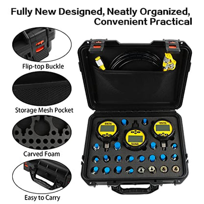 Kit de acoplamiento de prueba de presión hidráulica digital 70P con 2 piezas 70MPa/1 unid 16 MPa calibradores 22 acoplamientos de prueba 3 mangueras de prueba para Caterpillar John Deere