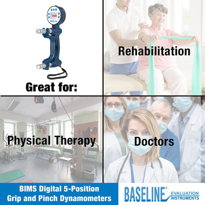 Baseline BIMS Dinamómetro de mano digital de 5 posiciones para pruebas de fuerza de agarre y evaluación de terapia de manos profesional, fisioterapia, entrenamiento atlético, rehabilitación