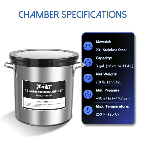 PB Motor Tech - Kit de cámara de vacío de 3 galones con bomba de vacío de 4.5 CFM, cámara de vacío de tapa de vidrio templado y kit de bomba de vacío de 38 micrones, sin aceite incluido, perfecto para