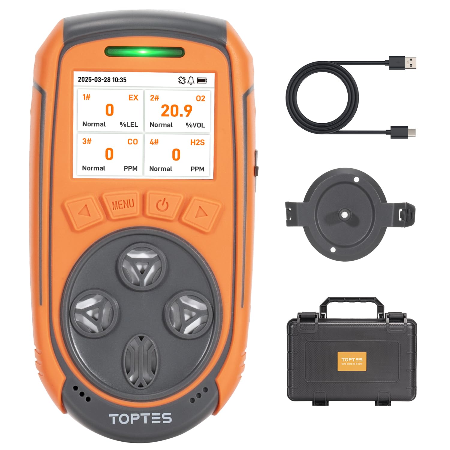 TopTes Guard-863Pro - Detector de gas múltiple con 4 monitores de gas para H₂S, CO, LEL y O₂, con pantalla a color TFT, sensor de O₂ mejorado (5 años de vida útil), exportación de datos USB, duración