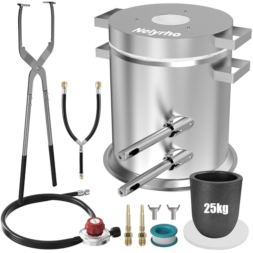 Nelyrho Kit de horno de fusión de propano de 55.1 lbs con pinzas de elevación hechas de acero inoxidable, incluye forja de horno de fundición de crisol para fundición de chatarra, reciclaje de