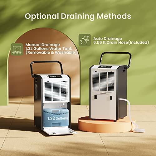 Waykar Deshumidificador comercial grande de 155 pintas con manguera de drenaje y tanque de agua, deshumidificador industrial en gran espacio de hasta 8000 pies cuadrados para el hogar, sótanos - DP600B