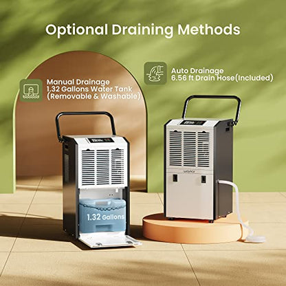 Waykar Deshumidificador comercial grande de 155 pintas con manguera de drenaje y tanque de agua, deshumidificador industrial en gran espacio de hasta 8000 pies cuadrados para el hogar, sótanos - DP600B