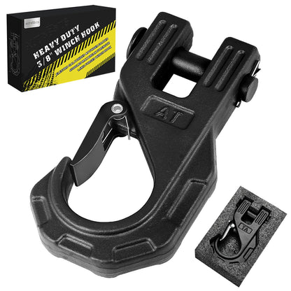 AUTOBOTS Gancho de cabrestante de 3/8 pulgadas, resistente, máximo 20 toneladas (45,000 libras), gancho de cabrestante ATV de acero forjado con pestillo de seguridad, gancho deslizante para