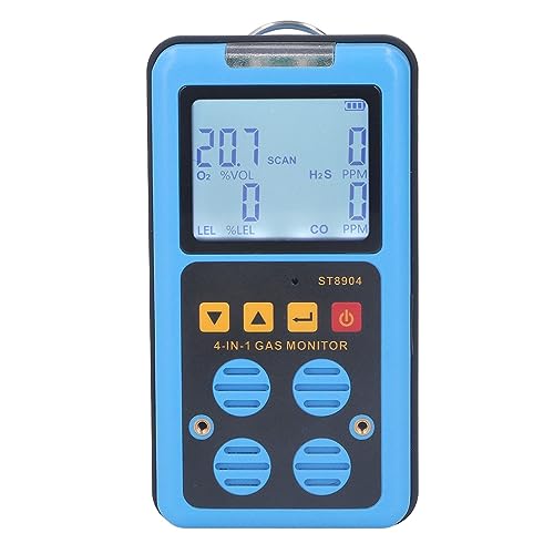 Detector de Gas, 4 en 1 CO H2S O2 LEL Monitor de Gas Medidor Analizador con 3 Modos de Alarma Alarma de Vibración de Luz de Sonido, Pantalla Retroiluminada Recargable Probador de