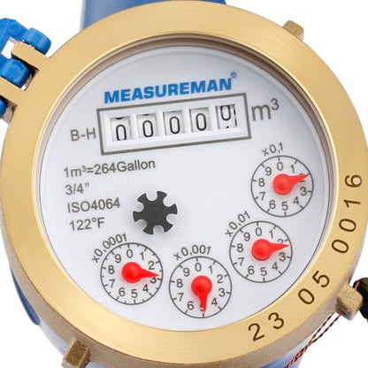 Medidor de agua Measman, acoplamientos NPT de 3/4 pulgadas