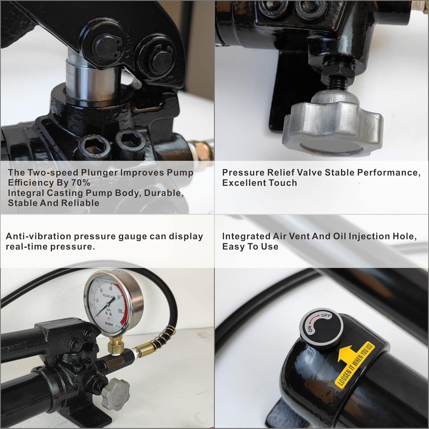 AMZCNC Bomba de mano hidráulica de 10000 Psi con manómetro de presión 2 velocidades, bomba de elevación hidráulica (CP-700-2)