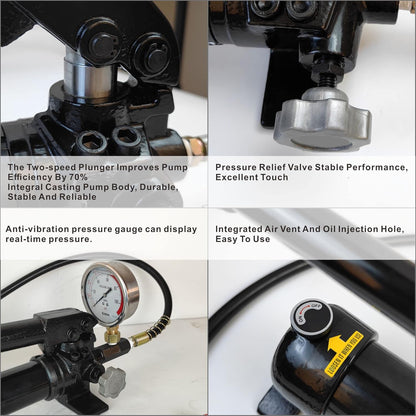 AMZCNC Bomba de mano hidráulica de 10000 Psi con manómetro de presión 2 velocidades, bomba de elevación hidráulica (CP-700-2)