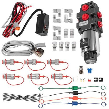 Válvula solenoide de desviador multiplicador hidráulico de 24 GPM, 6 puertos, 3625 PSI máximo, 12 VCC, con interruptor, arnés de extensión, adaptadores de acoplador de ag