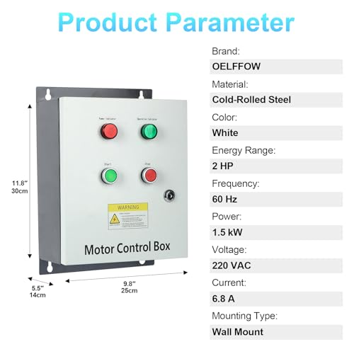 Caja de control del motor, con contactor de CA, controlador multifunción monofásico de 220V 2HP para motor, refrigeración, bombas de agua y ventilador